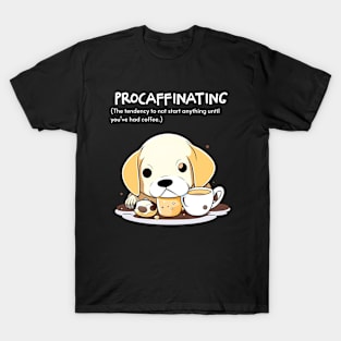 Funny Coffee Saying Procaffinating With Cute Dog T-Shirt